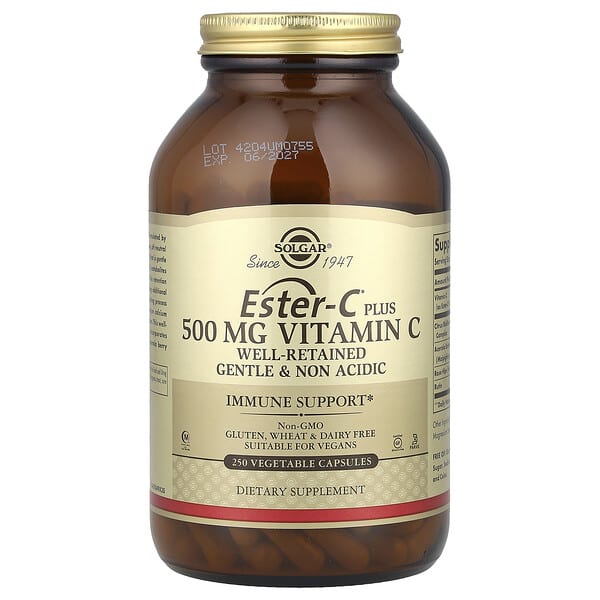 Solgar, Ester-C®，+維生素 C，500 毫克，250 粒素食膠囊
