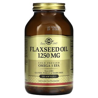 Solgar, Flaxseed Oil, Leinsamenöl, 1.250 mg, 100 Weichkapseln (625 mg pro Weichkapsel)