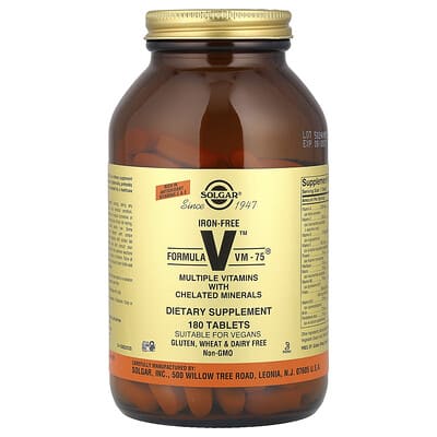 Solgar, Formula V VM-75 Multivitamin with Chelated Minerals, Iron Free, 180 Tablets