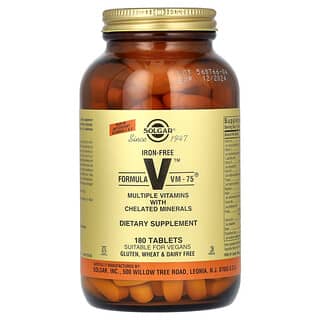 Solgar, Formula VM-75, Múltiples vitaminas con minerales quelados, sin hierro, 180 comprimidos