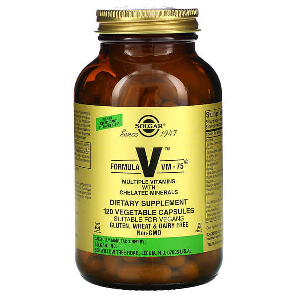 Solgar, Formula V VM-75 多维生素螯合矿物质营养片，120 粒素食胶囊