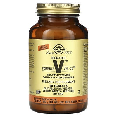 Solgar, Formula V, VM-75 Multivitamin with Chelated Minerals, Iron Free, 90 Tablets