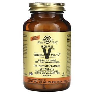Solgar, Formula V, VM-75, несколько витаминов с минералами в хелатной форме, без железа, 90 таблеток