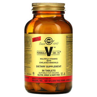 Solgar, формула V, VM-75, комплексні вітаміни мікроелементами в хелатній формі, 90 таблеток