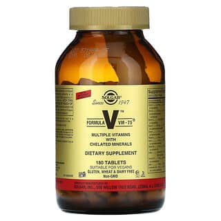 Solgar, Fórmula V, VM-75, Vitaminas múltiples con minerales quelados, 180 comprimidos