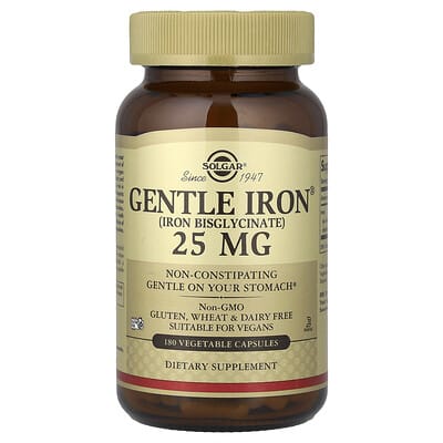 Solgar, Gentle Iron®, 25 mg, 180 Vegetable Capsules Solgar, Gentle Iron®, 25 mg, 180 Vegetable Capsules