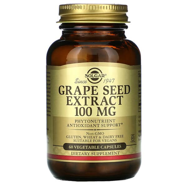 Solgar, Extracto de semilla de uva, 100 mg, 60 cápsulas vegetales