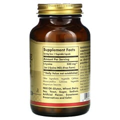 Solgar, L-lisina, Forma Livre, 500 mg, 100 Cápsulas Vegetais