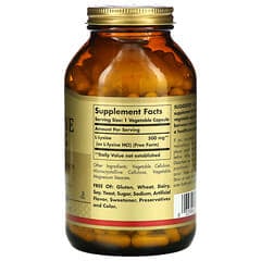Solgar, L-Lysine, Free Form, 500 mg, 250 Vegetable Capsules