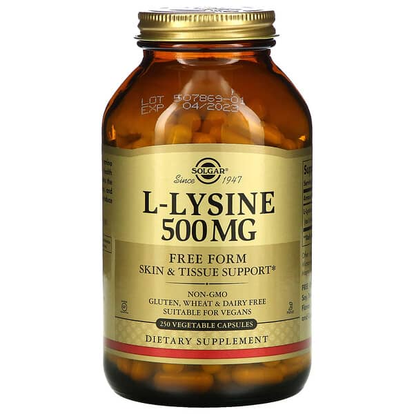 Solgar, L-lisina, Forma libre, 500 mg, 250 cápsulas vegetales