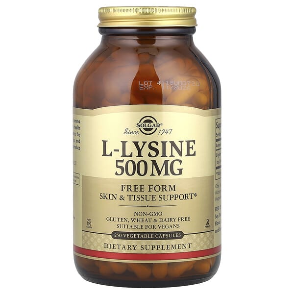 L-Lysine, Free Form, 500 mg, 250 Vegetable Capsules