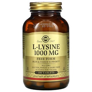 Solgar, L-Lisina, 1000 mg, 100 comprimidos