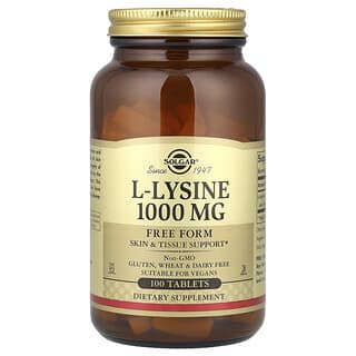 Solgar, L-Lysine, Free Form, 1,000 mg, 100 Tablets