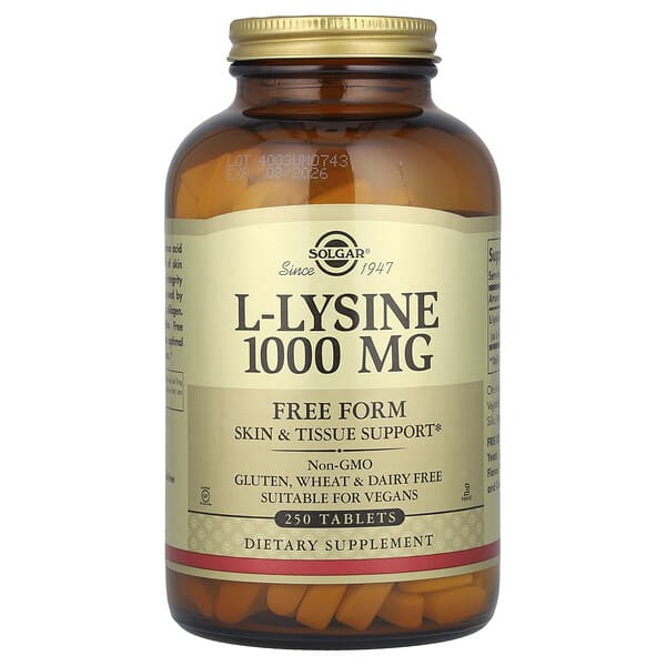 Solgar L-Lysine, Free Form, 1,000 mg, 250 Tablets