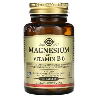 Solgar, Magnésium avec vitamine B6, 100 comprimés