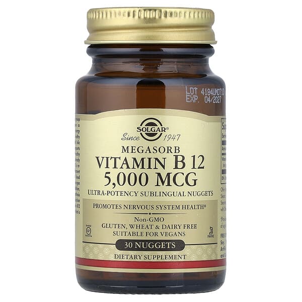 Solgar, Megasorb, Vitamin B12, 5,000 mcg, 30 Nuggets — product photo 1