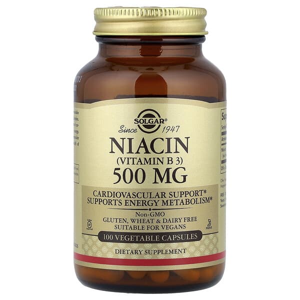 Solgar, 煙酸（維生素 B3），500 毫克，100 粒素食膠囊