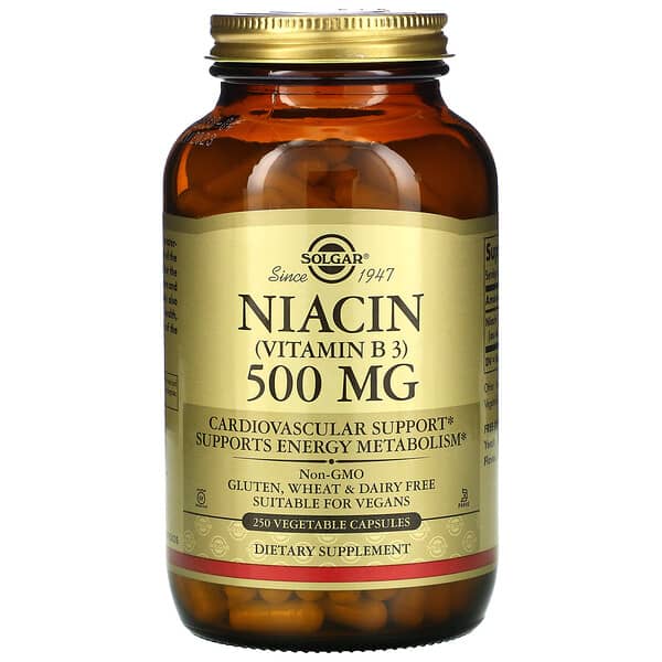 Solgar, витамин В3 (ниацин) 500 мг, 250 растительных капсул