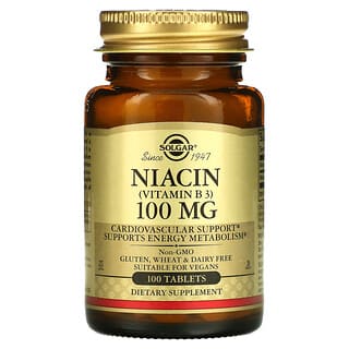 Solgar, Niacina (vitamina B3), 100 mg, 100 compresse