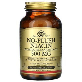 Solgar, Niacina sin enrojecimiento, 500 mg, 100 cápsulas vegetales