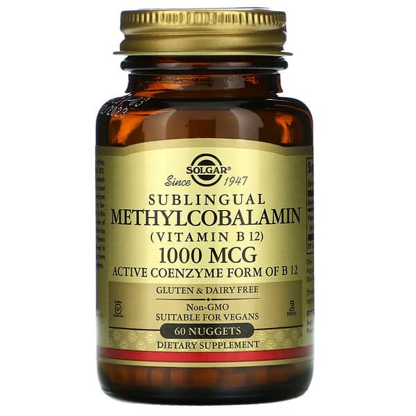 Solgar, сублінгвальний метилкобаламін (вітамін В12), 1000 мкг, 60 капсул