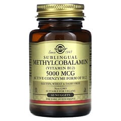 Solgar, Metilcobalamina sublingual (vitamina B12), 5000 mcg, 60 comprimidos pequeños