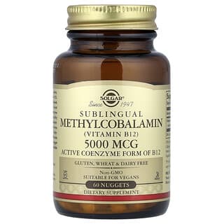Solgar, Metilcobalamina sublingual (vitamina B12), 5000 mcg, 60 comprimidos pequeños