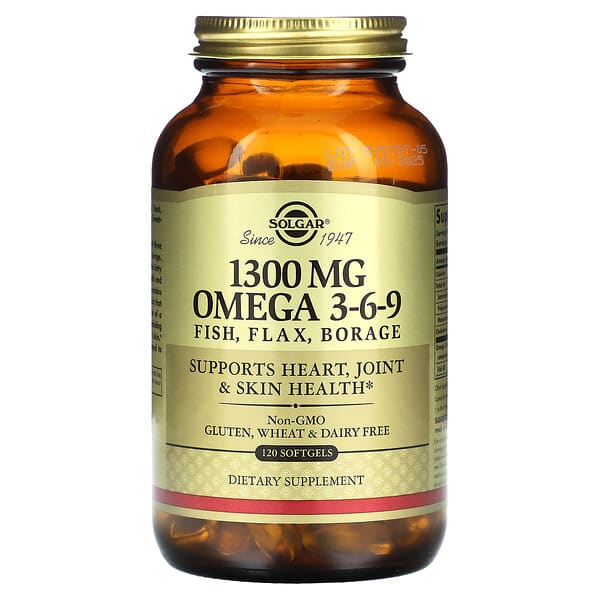 Solgar, Omega 3-6-9, 1300 mg, 120 cápsulas blandas