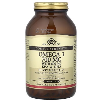Solgar, Omega-3, EPA & DHA, Double Strength, 120 Softgels
