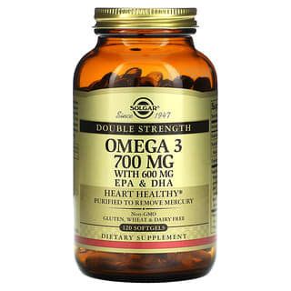 Solgar, Омега-3, ЭПК и ДГК, двойной концентрации, 700 мг, 120 мягких таблеток