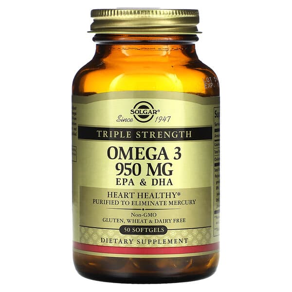 Solgar, Omega-3, EPA & DHA, triple fuerza, 950 mg, 50 cápsulas blandas