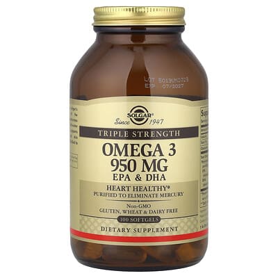 Solgar, Omega-3, EPA & DHA, Triple Strength, 950 mg, 100 Softgels
