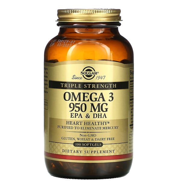 Solgar, オメガ-3、EPA&DHA、トリプル強度、950mg、ソフトジェル100錠