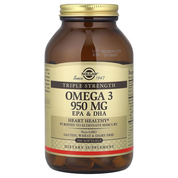Solgar, 오메가3, EPA & DHA, 3배 강도, 950mg, 소프트젤 100정
