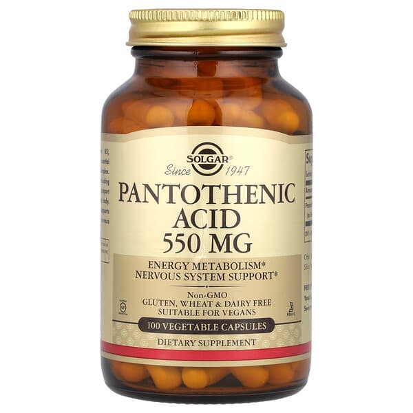 Solgar Pantothenic Acid, 550 mg, 100 Vegetable Capsules