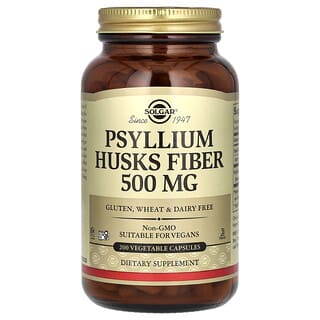 Solgar, Psyllium Husks Fiber, Ballaststoffe aus Flohsamenschalen, 1.000 mg, 200 pflanzliche Kapseln (500 mg pro Kapsel)