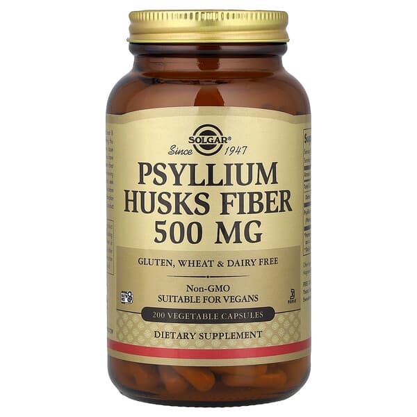 Solgar, Psyllium Husks Fiber, 500 mg, 200 Vegetable Capsules — product photo 1