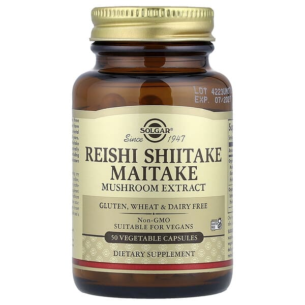 Reishi Shiitake Maitake Mushroom Extract, 50 Vegetable Capsules