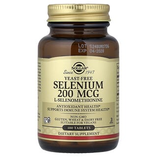 Solgar, Sélénium, Sans levure, 200 µg, 100 comprimés