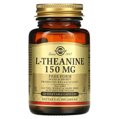 Solgar, L-Theanine, Free Form, 150 mg, 60 Vegetarian Capsules.