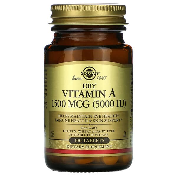 Solgar, сухий вітамін A, 1500 мкг (5000 МО), 100 таблеток