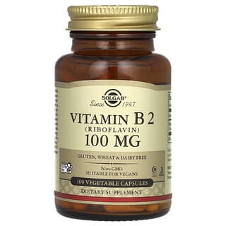 Solgar, Vitamina B2 (Riboflavina), 100 mg, 100 Cápsulas Vegetais
