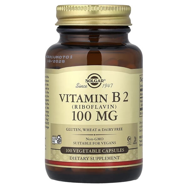 Solgar, 비타민B2(리보플라빈), 100mg, 베지 캡슐 100정