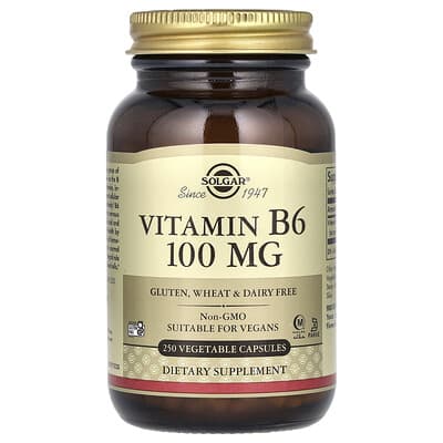 Solgar, Vitamin B6, 100 mg, 250 Vegetable Capsules