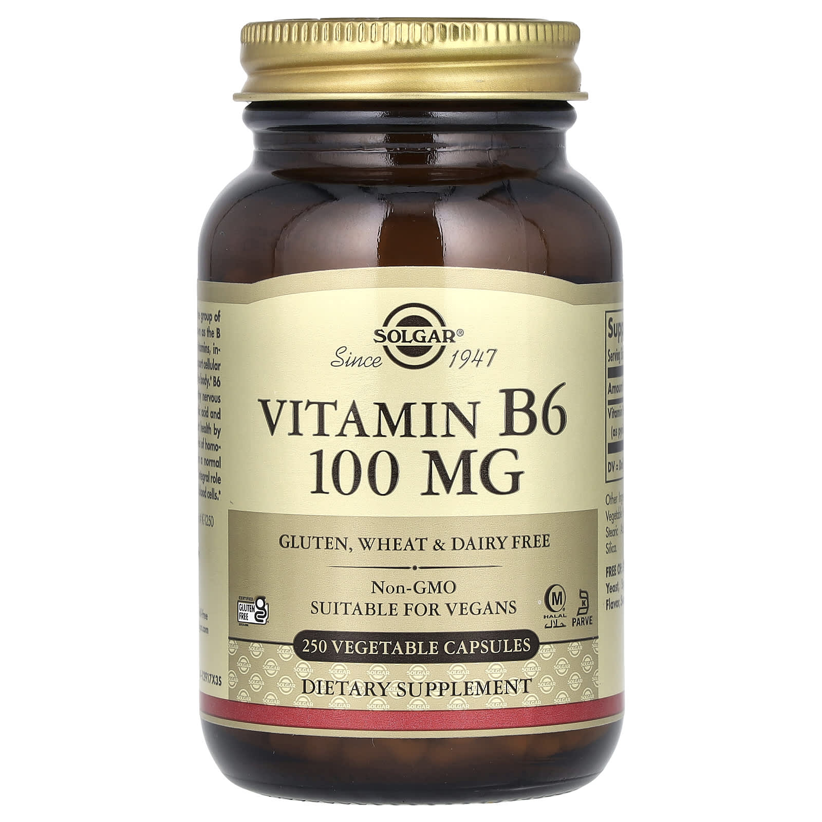 Solgar, Vitamin B6, 100 Mg, 250 Vegetable Capsules