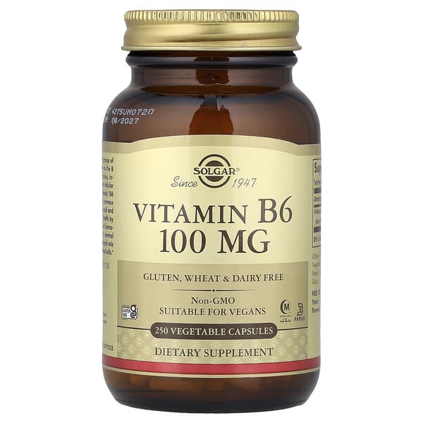 Solgar, Vitamin B6, 100 mg, 250 Vegetable Capsules