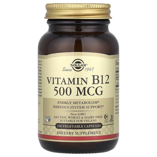 Solgar, 비타민B12, 500mcg, 베지 캡슐 250정