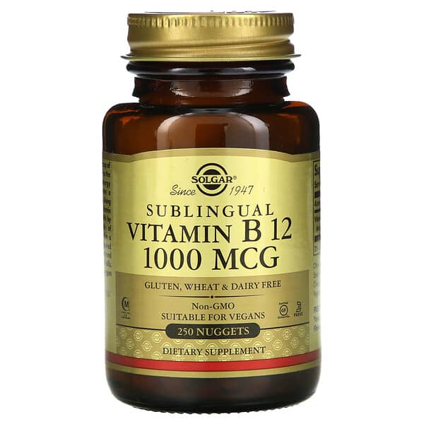 Solgar, Vitamine B12 sublinguale, 1000 µg, 250 comprimés