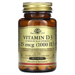 Solgar, Vitamina D3, 25 mcg (1000 UI), 180 comprimidos