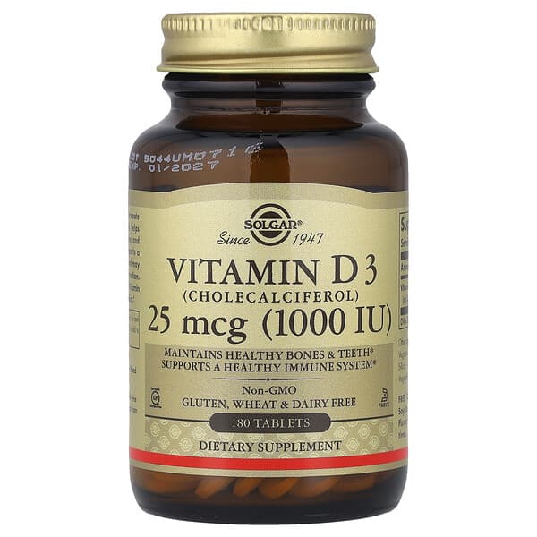 Solgar Vitamin D3, 25 mcg (1000 IU), 180 Tablets